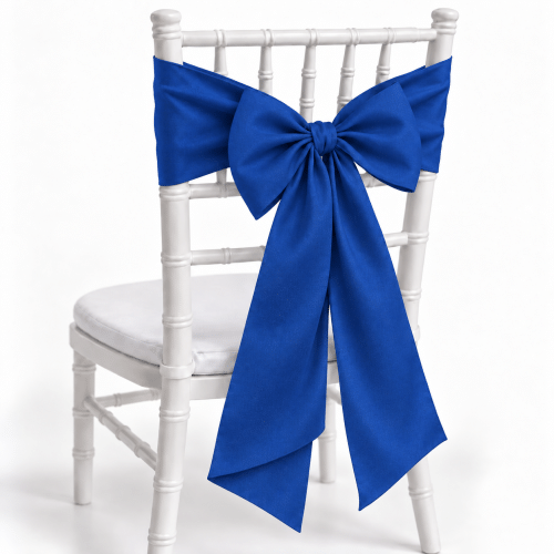 Royal Blue polyester chair sash on white Chiavari chair
